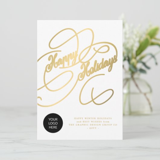 Elegante gouden zakelijke logo non-foto feestdagenkaart (Staand voorkant)