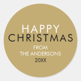 Elegante Gouden Zalig Kerstmis Familienaam Ronde Sticker