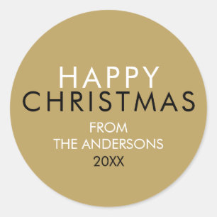 Elegante Gouden Zalig Kerstmis Familienaam Ronde Sticker