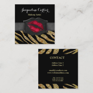 Elegante Gouden Zebra Glitter Kiss Cosmetologist Vierkante Visitekaartje