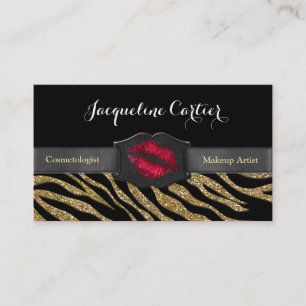 Elegante Gouden Zebra Glitter Kiss Cosmetologist Visitekaartje