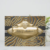 Elegante gouden Zebra vrouwen 50ste verjaardagsfee Kaart (Staand voorkant)