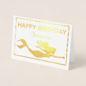 Elegante gouden zeemeermin Happy Birthday Real Folie Kaarten (Voorkant)