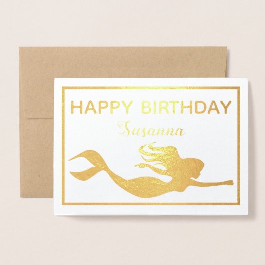 Elegante gouden zeemeermin Happy Birthday Real Folie Kaarten (Voorkant met envelop)