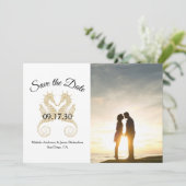 Elegante gouden zeepaardjes Tropische trouwfoto Save The Date (Staand voorkant)