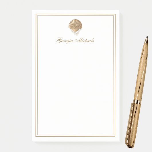 Elegante Gouden Zeeschelp & Parels Aangepaste Naam Post-it® Notes