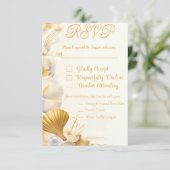 Elegante gouden zeeschelp RSVP bruiloft Kaart (Staand voorkant)