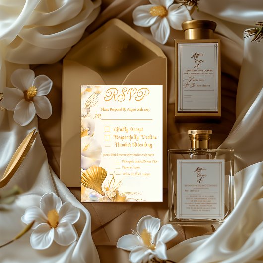 Elegante gouden zeeschelp RSVP bruiloft Kaart