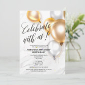 Elegante gouden zilveren ballonnen Grand Opening Kaart (Staand voorkant)