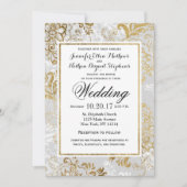 Elegante gouden zilveren en grijze bloemenbruiloft kaart (Voorkant)