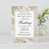 Elegante gouden zilveren en grijze bloemenbruiloft kaart (Staand voorkant)