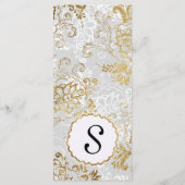 Elegante gouden zilveren en grijze bloemenprogramm programmakaart (Achterkant)