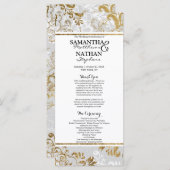 Elegante gouden zilveren en grijze bloemenprogramm programmakaart (Voorkant / Achterkant)