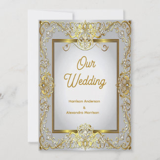 Elegante gouden & zilveren trouwuitnodiging – Vers Kaart