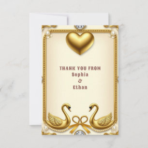 💍 Elegante Gouden Zwaan Trouw Dankbericht 💍 Bedankkaart