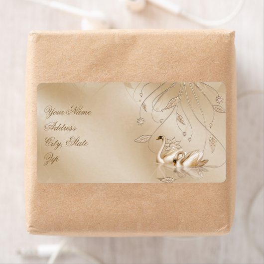 Elegante gouden zwanen formele bruiloft adres labe etiket (Insitu)