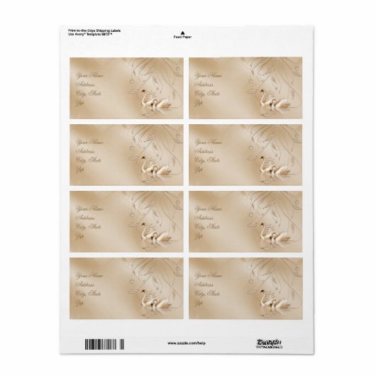 Elegante gouden zwanen formele bruiloft adres labe etiket (Full Sheet)