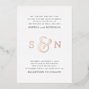 Elegante gouden / zwart-wit typografie bruiloft folie uitnodiging