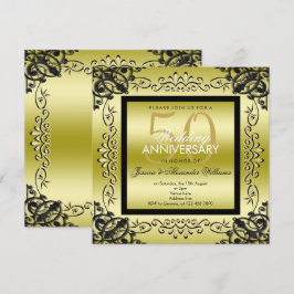 Elegante Gouden & Zwarte 50ste Huwelijksverjaardag Kaart
