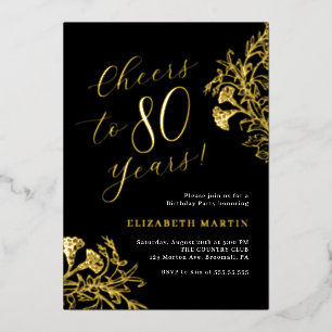 Elegante Gouden Zwarte 80ste Verjaardag Folie Uitnodiging