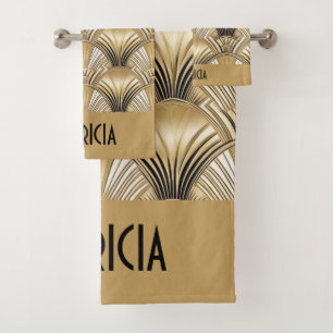 Elegante gouden zwarte art deco naam badhanddoeken bad handdoek
