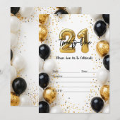 Elegante gouden & zwarte ballon 21e verjaardag Uit Kaart (Voorkant / Achterkant)