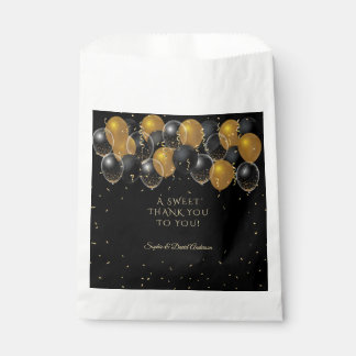 Elegante gouden zwarte ballonnen confetti bruiloft bedankzakje