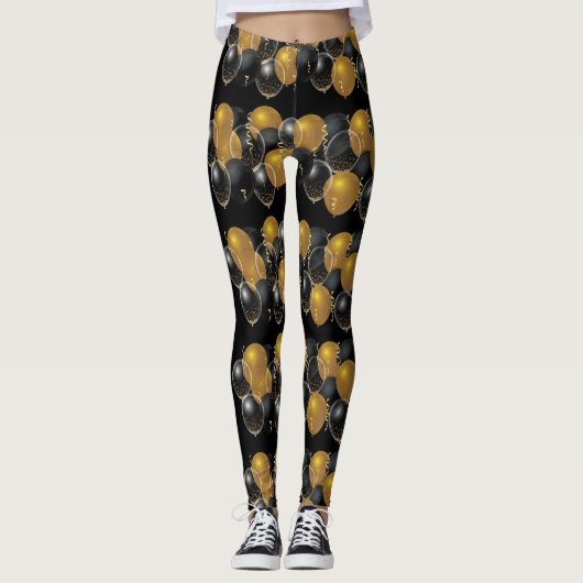 Elegante gouden zwarte ballonnen Confetti Leggings (Voorkant)