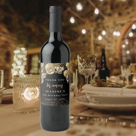 Elegante Gouden Zwarte Ballonnen Dank u wel Wijn Etiket