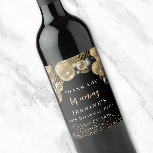 Elegante Gouden Zwarte Ballonnen Dank u wel Wijn Etiket