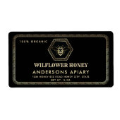  elegante gouden zwarte bijenhoningpot etiket (Voorkant)