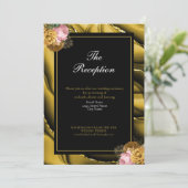 Elegante gouden zwarte bloem- agaten bruiloftsrece kaart (Staand voorkant)