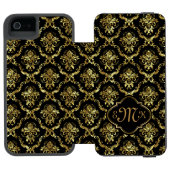 Elegante gouden & zwarte bloemdamast incipio iPhone portemonnee hoesje (Agenda Open)