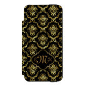 Elegante gouden & zwarte bloemdamast incipio iPhone portemonnee hoesje (Voorkant Agenda)