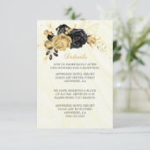 Elegante gouden & zwarte bloemen & bladeren detail informatiekaartje (Staand voorkant)