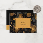 Elegante gouden & zwarte bloemen | cadeaubon notitiekaartje (Voorkant / Achterkant in situ)