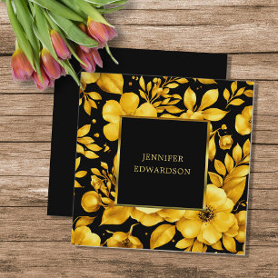 Elegante gouden zwarte bloemen professioneel vierkante visitekaartje