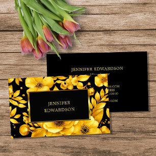 Elegante gouden zwarte bloemen professioneel visitekaartje