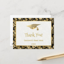 Elegante Gouden Zwarte Bloemige Bedankt Afstudeer