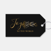 Elegante gouden zwarte botanische moderne kerstvre cadeaulabel (Voorkant (Horizontaal))