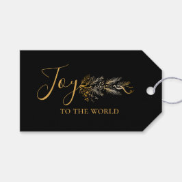 Elegante gouden zwarte botanische moderne kerstvre cadeaulabel