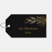 Elegante gouden zwarte botanische moderne kerstvre cadeaulabel (Achterkant Horizontaal)