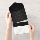 Elegante gouden zwarte bruiloft folie all in one uitnodiging (Uittrekbaar)