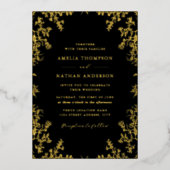 Elegante  gouden zwarte bruiloft folie uitnodiging (Voorkant)