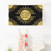 Elegante gouden zwarte bruiloft meneer en mevrouw. spandoek (Insitu)