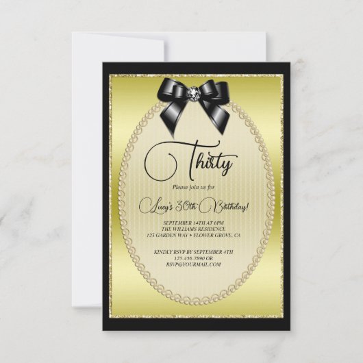 Elegante gouden, zwarte en juweelboog verjaardag kaart (Voorkant)