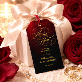 Elegante gouden zwarte en rode huwelijksgunstlabel cadeaulabel