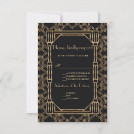 Elegante Gouden Zwarte Gatsby Bruiloft RSVP jaren  Kaartje