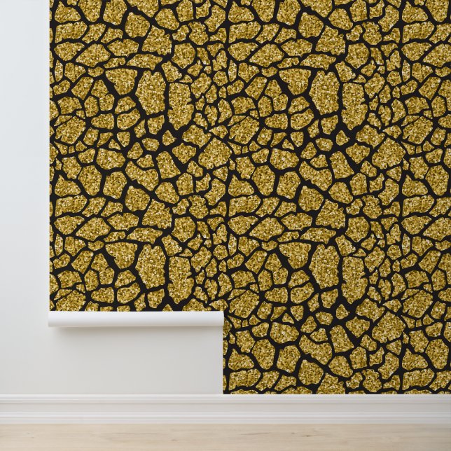 Elegante gouden zwarte giraffe print behang (Applicatie)