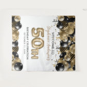 Elegante Gouden Zwarte Glitter 50e Verjaardag Wandkleed (Voorkant (horizontaal))